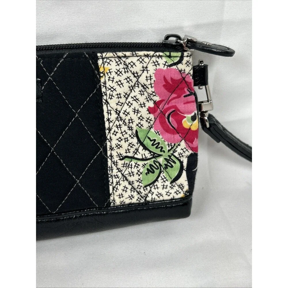Vera Bradley Patchwork Collection Clutch Wristlet Black Floral Pink Flowers - Picture 9 of 14